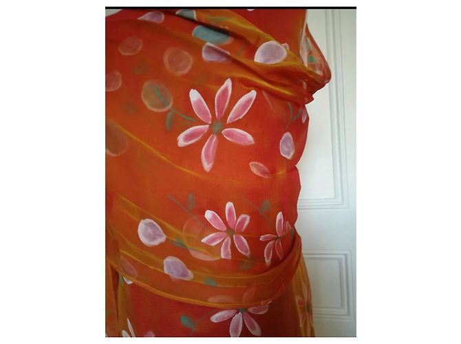 Autre Marque Röhrenkleid mit Stola Mehrfarben Orange Fuschia - Ansicht 6
