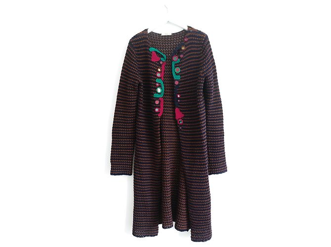 Prada Frühling 2005 gehäkelter verziertes Cardigan-Mantel Braun Dunkelblau - Ansicht 2