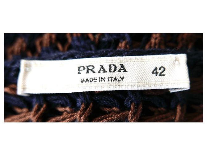 Prada Frühling 2005 gehäkelter verziertes Cardigan-Mantel Braun Dunkelblau - Ansicht 7