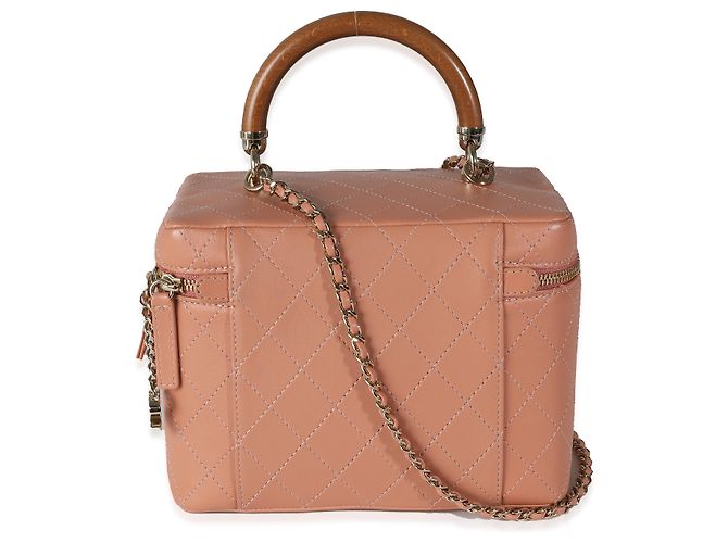 Rosenfarbene, gesteppte Lammleder-Vanity Case von Chanel Knock On Wood Pink - Ansicht 2
