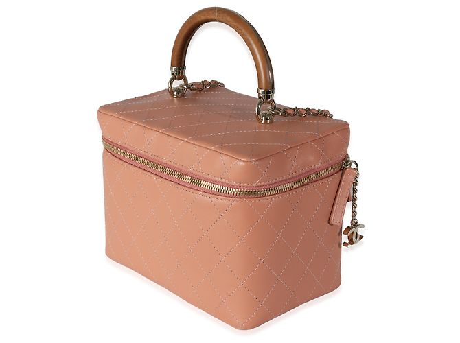 Rosenfarbene, gesteppte Lammleder-Vanity Case von Chanel Knock On Wood Pink - Ansicht 3