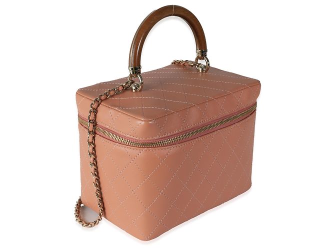 Rosenfarbene, gesteppte Lammleder-Vanity Case von Chanel Knock On Wood Pink - Ansicht 4