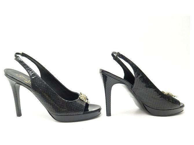 SCARPE CHANEL PUMP FIOCCHI G26717 38.5 IN PELLE LUCIDA NERA - vista 3