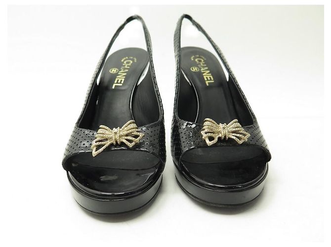 SCARPE CHANEL PUMP FIOCCHI G26717 38.5 IN PELLE LUCIDA NERA - vista 4