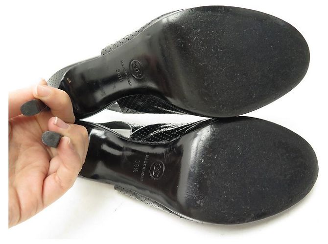 SCARPE CHANEL PUMP FIOCCHI G26717 38.5 IN PELLE LUCIDA NERA - vista 6