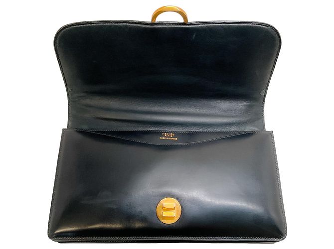 Hermès Hermes Vintage Schwarz Box Kalbleder Ring Tasche - Ansicht 10