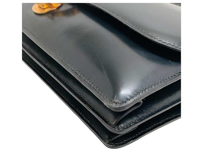 Hermès Hermes Vintage Schwarz Box Kalbleder Ring Tasche - Ansicht 6