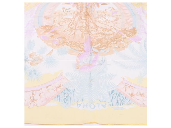 Bufanda de Seda 100% Hermès Carré 90 "ALOHA" Amarillo - vista 6
