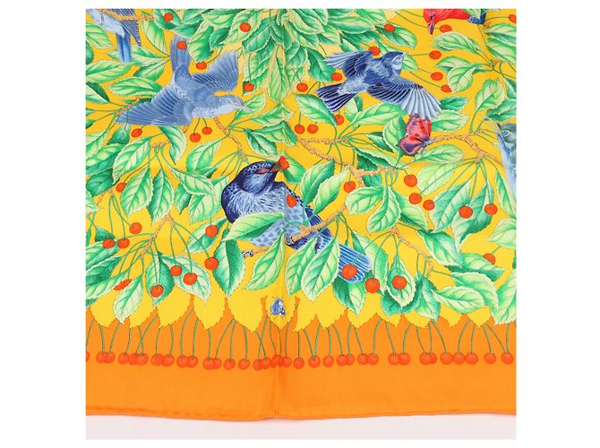 Foulard Hermès Carré 90 "Les merises" 100% Seta Arancione - vista 10
