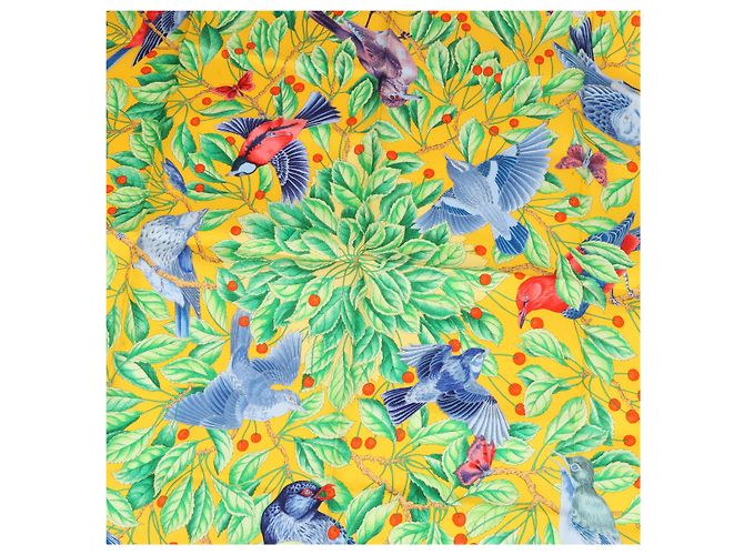 Foulard Hermès Carré 90 "Les merises" 100% Seta Arancione - vista 11