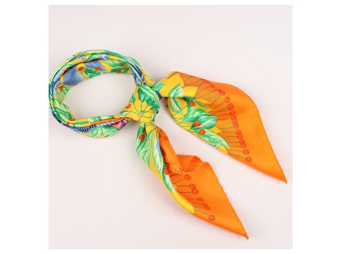 Foulard Hermès Carré 90 "Les merises" 100% Seta Arancione - vista 14