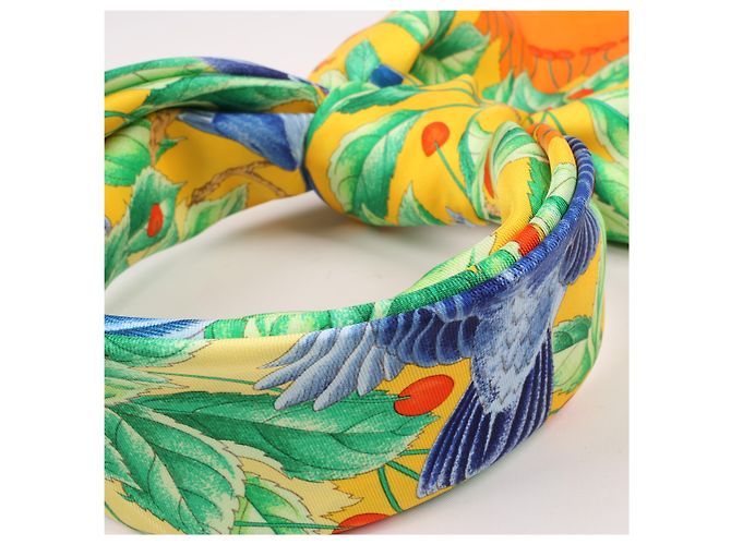 Foulard Hermès Carré 90 "Les merises" 100% Seta Arancione - vista 16