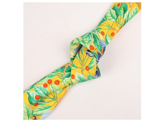 Foulard Hermès Carré 90 "Les merises" 100% Seta Arancione - vista 17
