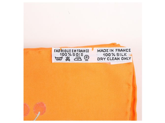 Foulard Hermès Carré 90 "Les merises" 100% Seta Arancione - vista 19