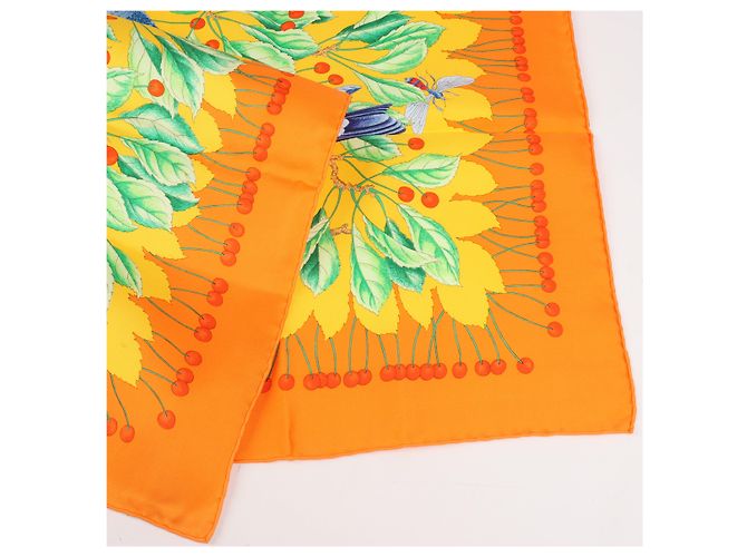 Foulard Hermès Carré 90 "Les merises" 100% Seta Arancione - vista 5