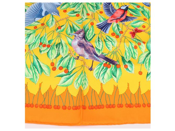 Foulard Hermès Carré 90 "Les merises" 100% Seta Arancione - vista 8