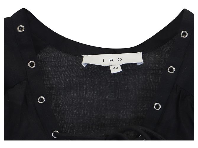 Vestido Iro Mini de manga acampanada con borde sin terminar en algodón negro - vista 2