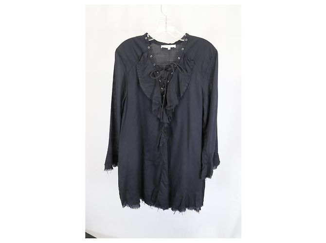 Vestido Iro Mini de manga acampanada con borde sin terminar en algodón negro - vista 4