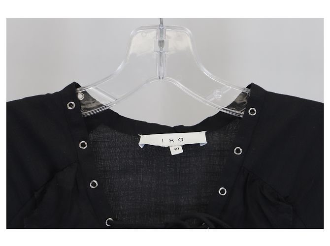 Vestido Iro Mini de manga acampanada con borde sin terminar en algodón negro - vista 5