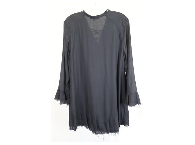 Vestido Iro Mini de manga acampanada con borde sin terminar en algodón negro - vista 6