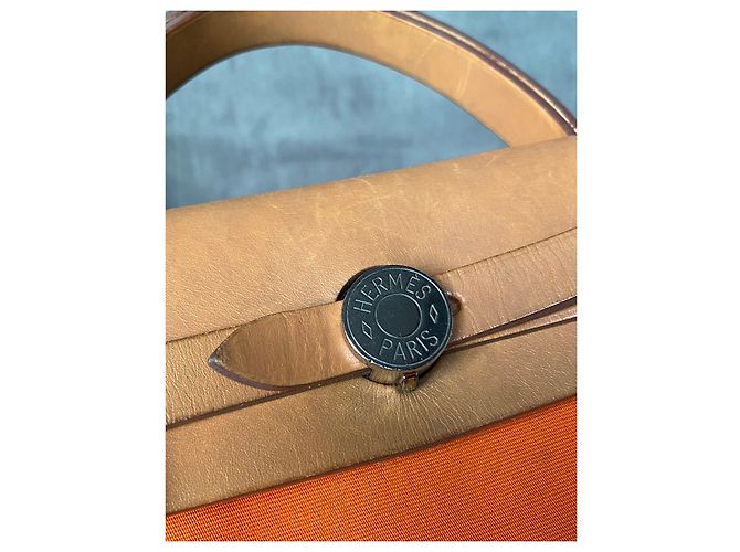 Hermès Herbag 31 PM Arancione in Tela e Pelle - vista 10