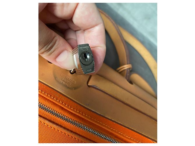 Hermès Herbag 31 PM Arancione in Tela e Pelle - vista 11