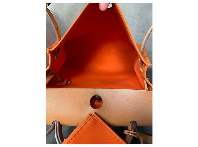 Hermès Herbag 31 PM Arancione in Tela e Pelle - vista 12