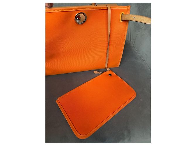 Hermès Herbag 31 PM Arancione in Tela e Pelle - vista 14