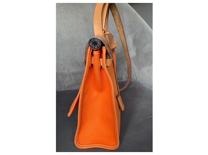 Hermès Herbag 31 PM Arancione in Tela e Pelle - vista 5
