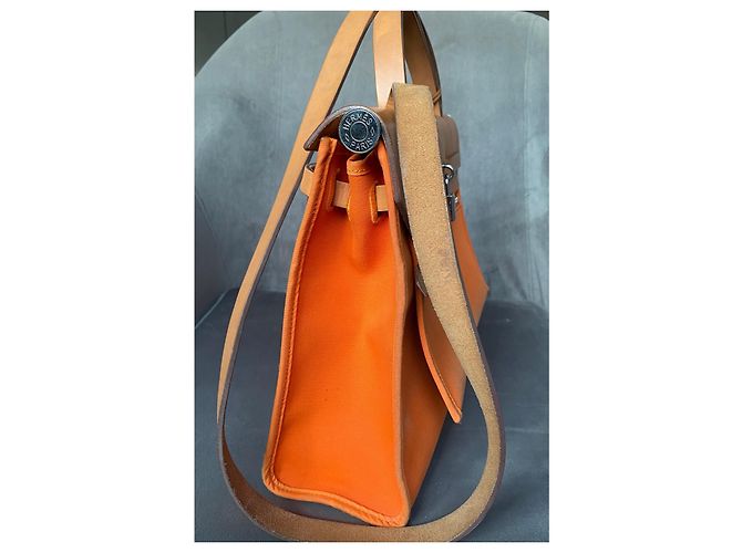 Hermès Herbag 31 PM Arancione in Tela e Pelle - vista 6