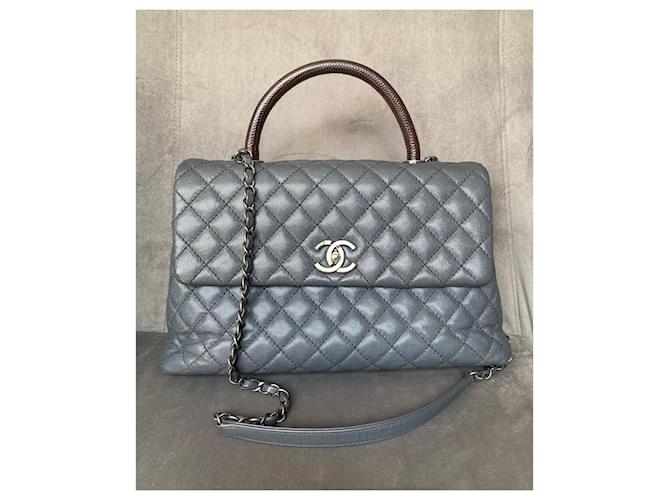 Chanel Borsa a flap grande Coco Handle Grigio - vista 4
