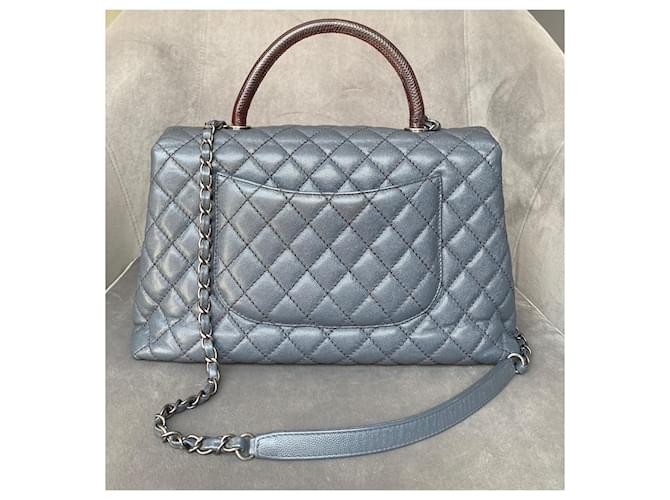 Chanel Borsa a flap grande Coco Handle Grigio - vista 5