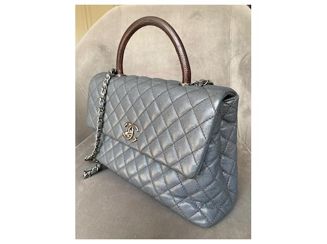 Chanel Borsa a flap grande Coco Handle Grigio - vista 8
