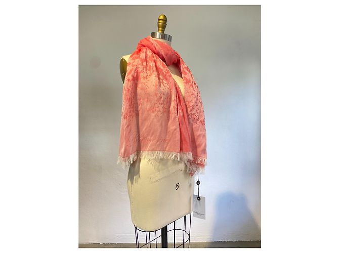 Sciarpa floreale Blumarine in cotone e modal rosa corallo - vista 2