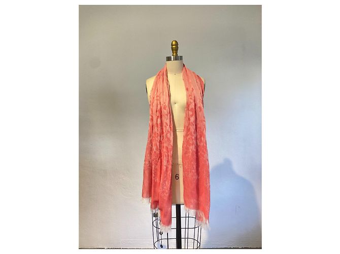 Sciarpa floreale Blumarine in cotone e modal rosa corallo - vista 3