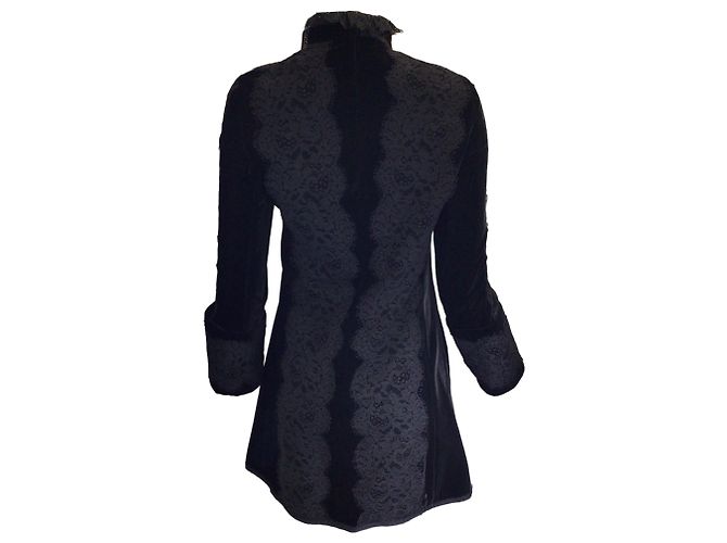 Schwarze Samtjacke mit Spitze von Andrew Gn - Ansicht 3