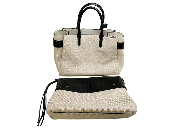 Borsa in tela e coccodrillo Nancy Gonzalez con pochette removibile Beige - vista 11