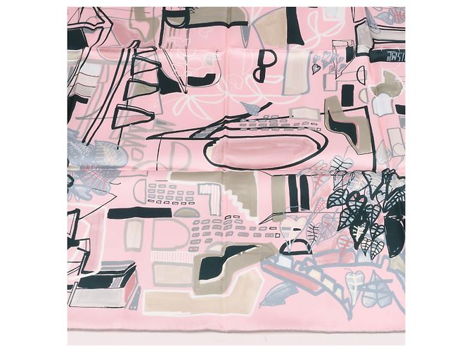Foulard Hermès Carré 90 "Modernismo Tropical" 100% Seta Rosa - vista 10