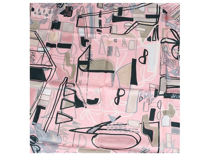Foulard Hermès Carré 90 "Modernismo Tropical" 100% Seta Rosa - vista 11