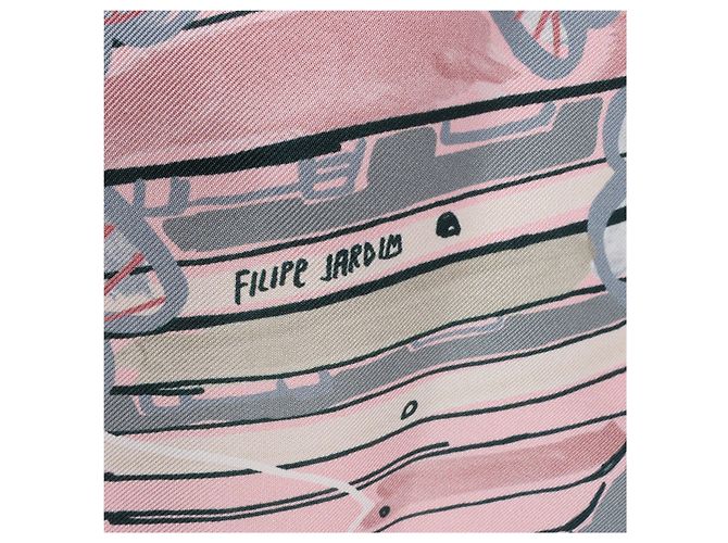 Foulard Hermès Carré 90 "Modernismo Tropical" 100% Seta Rosa - vista 5