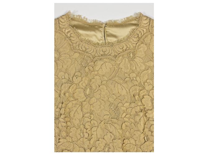 Túnica de encaje trenzado Dolce & Gabbana en algodón amarillo Camello - vista 10