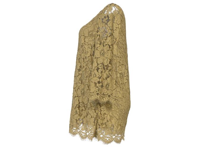Túnica de encaje trenzado Dolce & Gabbana en algodón amarillo Camello - vista 2