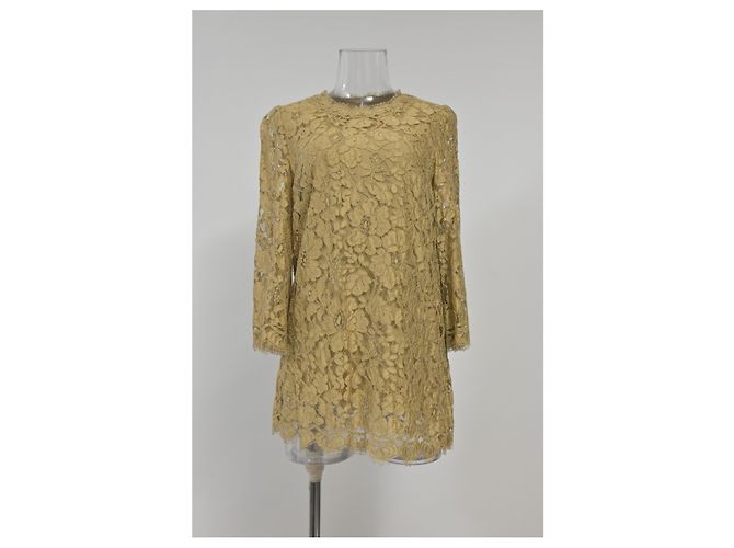 Túnica de encaje trenzado Dolce & Gabbana en algodón amarillo Camello - vista 6