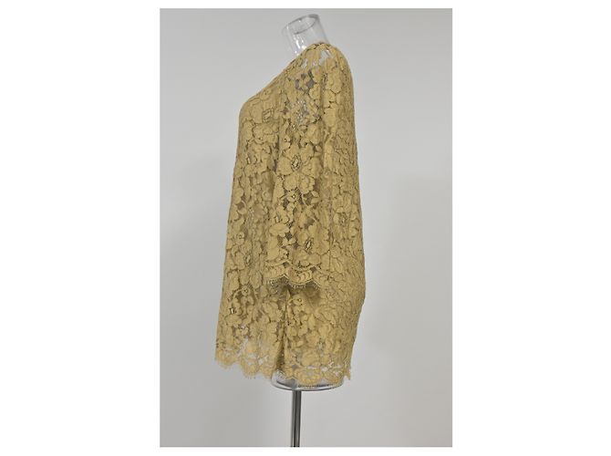 Túnica de encaje trenzado Dolce & Gabbana en algodón amarillo Camello - vista 7