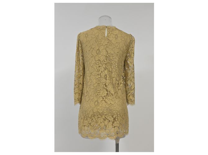 Túnica de encaje trenzado Dolce & Gabbana en algodón amarillo Camello - vista 8