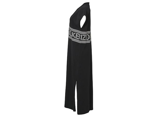 Vestido midi de algodón negro con logo en V de Kenzo - vista 2