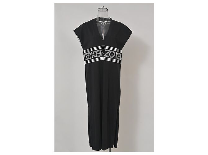 Vestido midi de algodón negro con logo en V de Kenzo - vista 6
