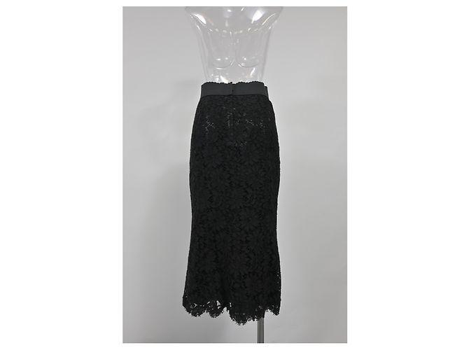 Falda midi de encaje floral Dolce & Gabbana en algodón negro - vista 7