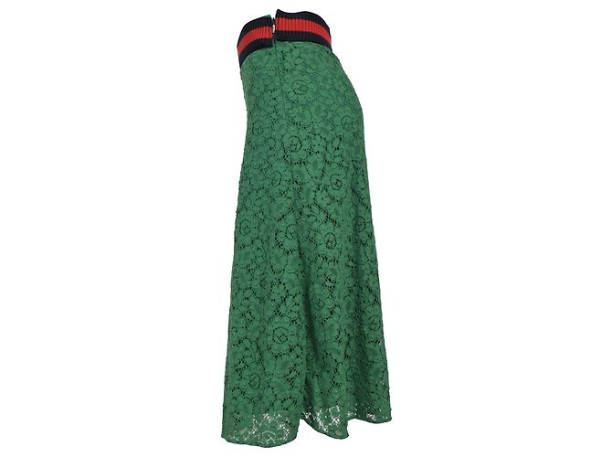 Gucci Encaje Ribeteado Rayas Web en Algodón Verde - vista 2