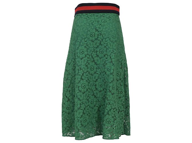 Gucci Encaje Ribeteado Rayas Web en Algodón Verde - vista 3